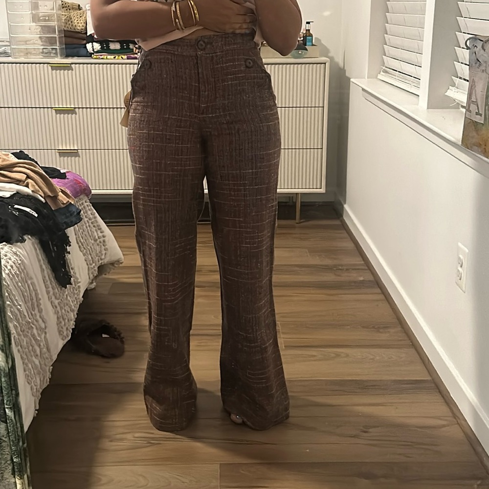 Anthropologie Cartonnier brown plaid wife-leg pants - Picture 2 of 7